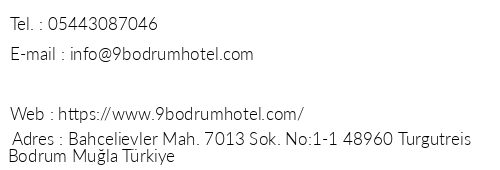 9bodrum Butik Hotel Turgutreis telefon numaralar, faks, e-mail, posta adresi ve iletiim bilgileri